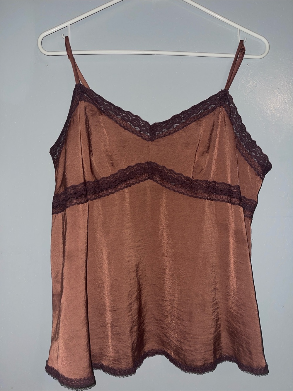 Brown Lace-Trim Cami Top